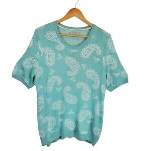 Daniel Rainn Mirabel Women's Short Sleeve Aqua Blue Green Paisley Sweater 2X